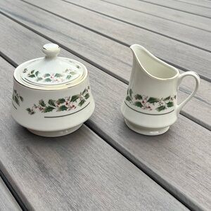 Vintage; Caldor; Porcelain Ware; Sugar Bowl & Creamer; Holly Leaf Design; In Box